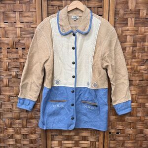 Women's Two-tone Vintage 100% Wool cardigan Sz 2X